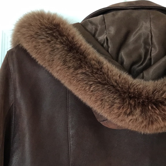 Vintage Acton The Old Hyde House 3/4 length leather hooded coat - Picture 7 of 16